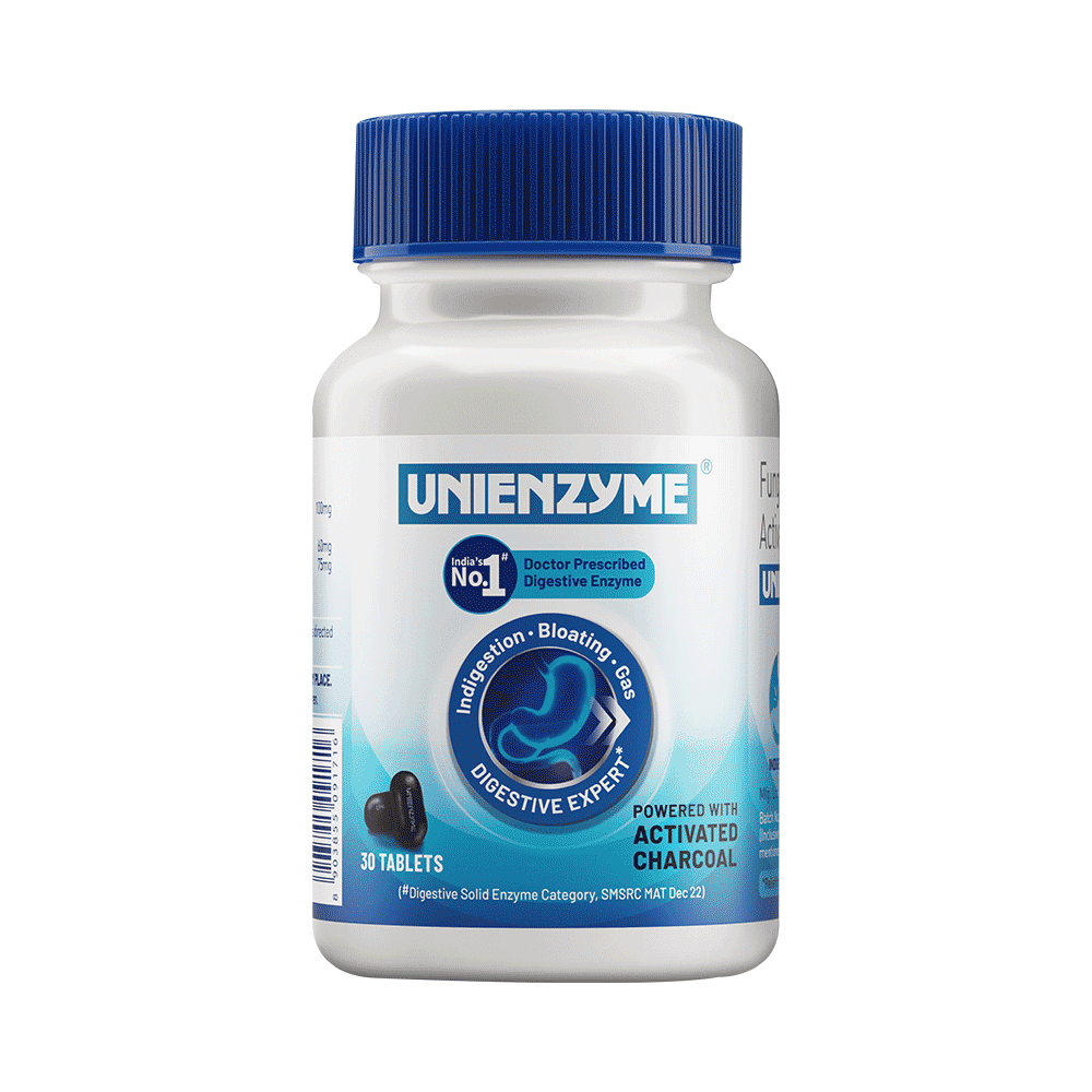 Unienzyme Tablet with Activated Charcoal | For Indigestion, Bloating & Gas Relief - Image 1