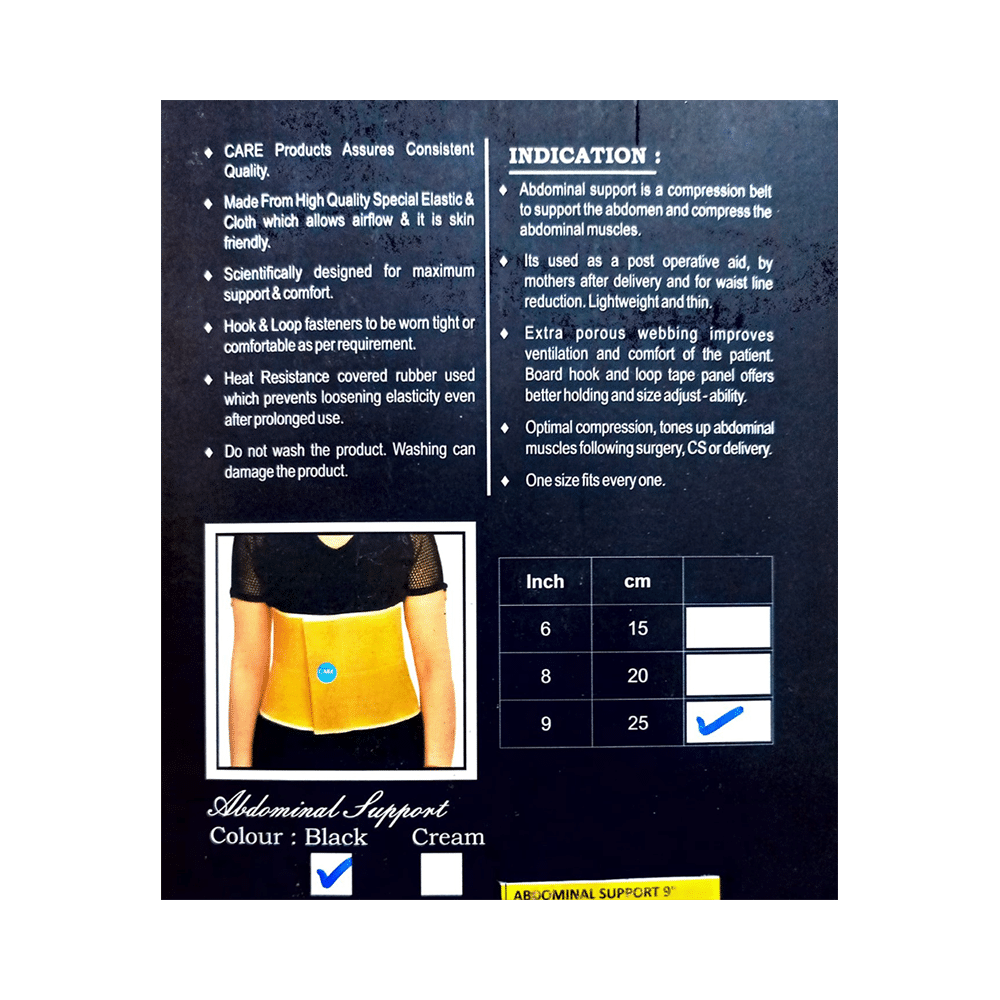 Care Abdominal Belt (Support) 9 Inch Black Universal - Image 5