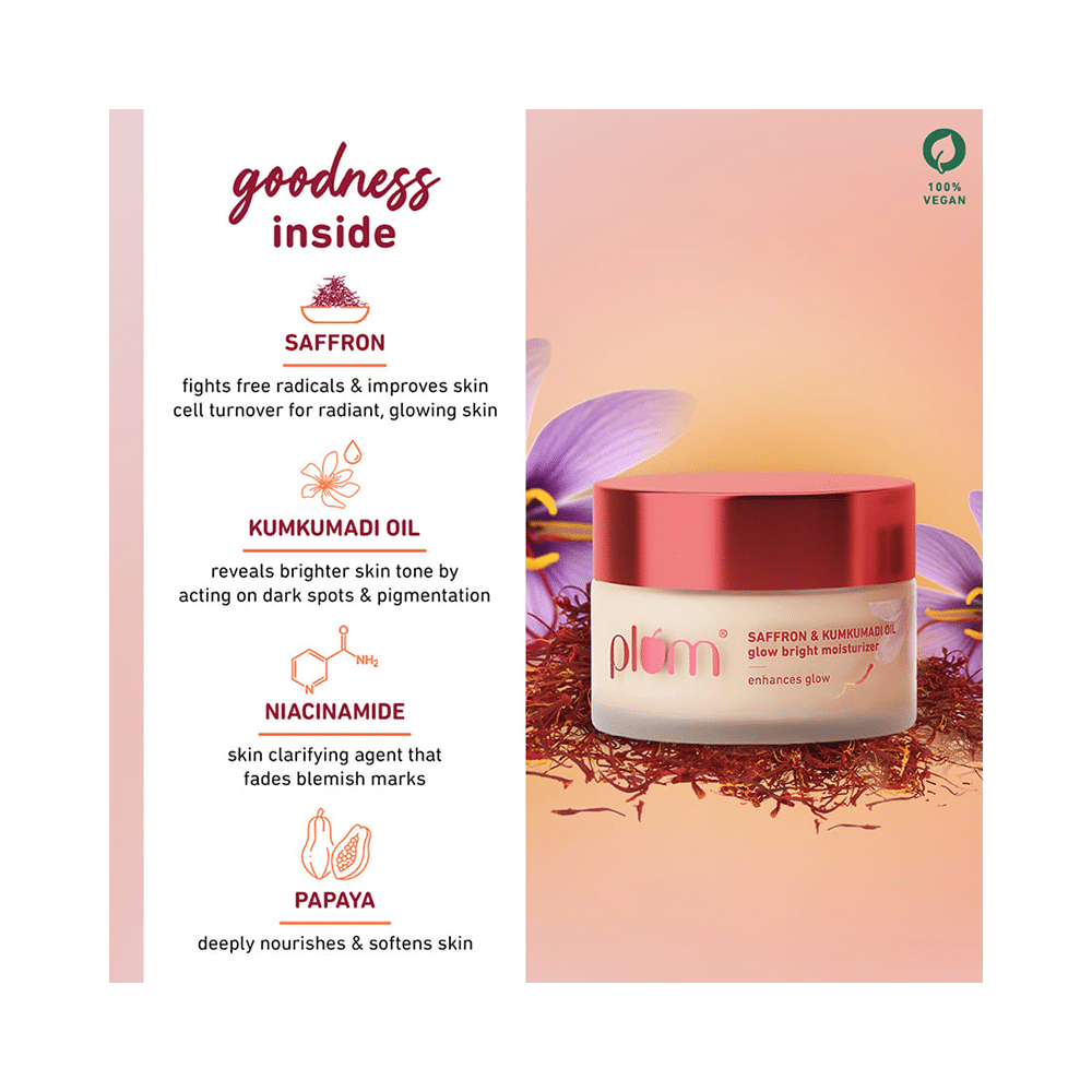 Plum Saffron & Kumkumadi Oil Glow Bright Moisturizer | Enhances Glow - Image 5