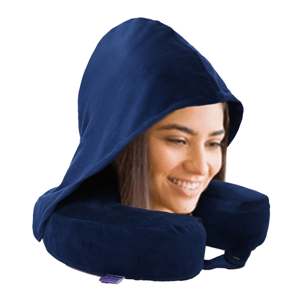 Viaggi Hoodie Travel Memory Foam Neck Pillow Blue - Image 2