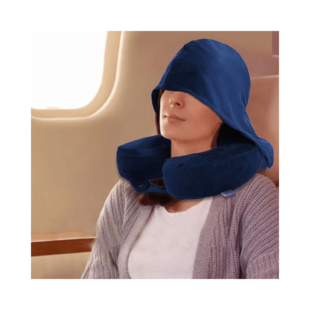 Viaggi Hoodie Travel Memory Foam Neck Pillow Blue - Image 3