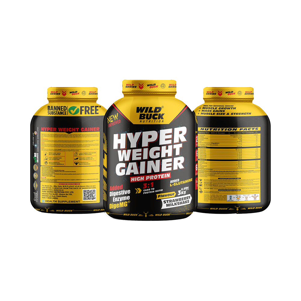 Wild Buck Hyper Weight Gainer Powder Strawberry Milkshake - Image 4