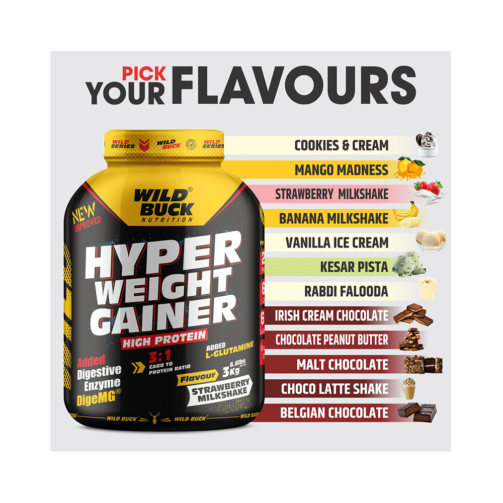 Wild Buck Hyper Weight Gainer Powder Strawberry Milkshake - Image 9