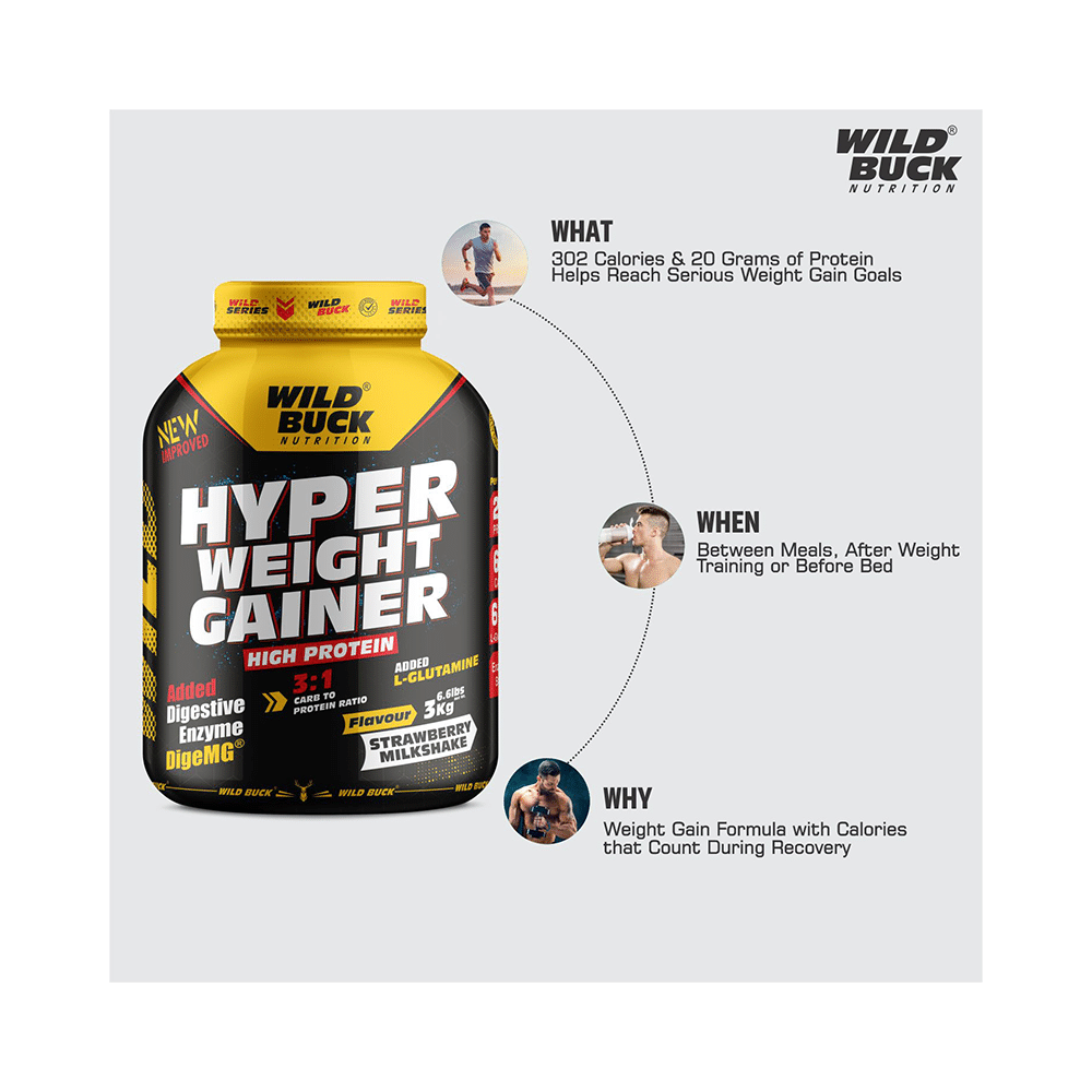 Wild Buck Hyper Weight Gainer Powder Strawberry Milkshake - Image 8