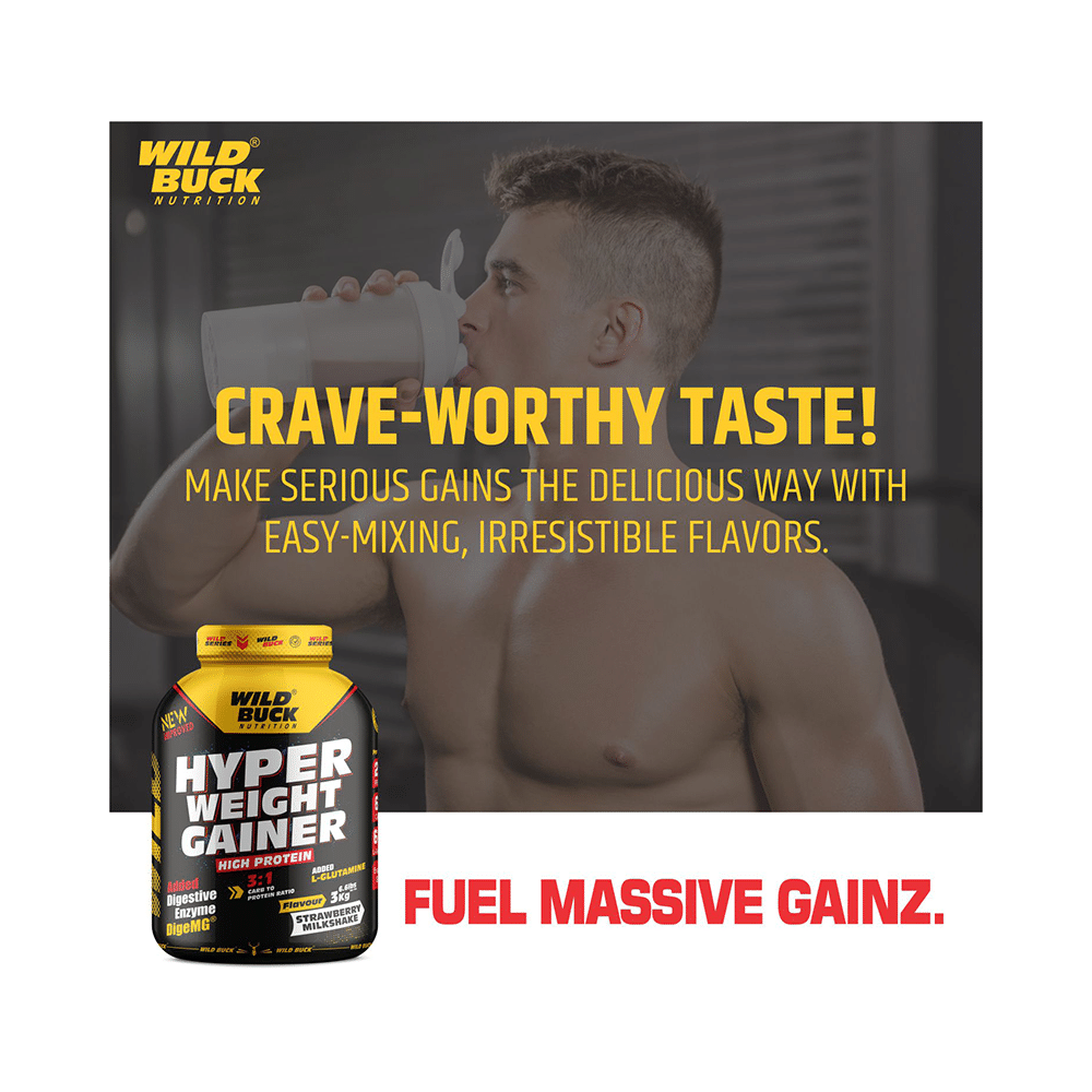 Wild Buck Hyper Weight Gainer Powder Strawberry Milkshake - Image 7