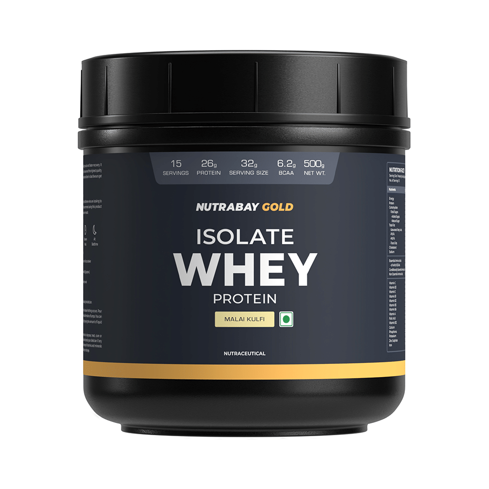 Nutrabay Gold Isolate Whey Protein for Muscles, Recovery, Digestion & Immunity | No Added Sugar  Malai kulfi