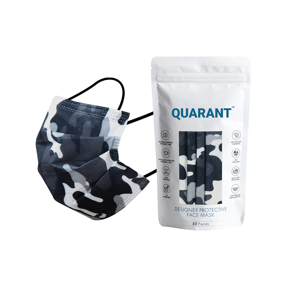 Quarant 4 Ply Designer Protective Face Mask Camo print Black