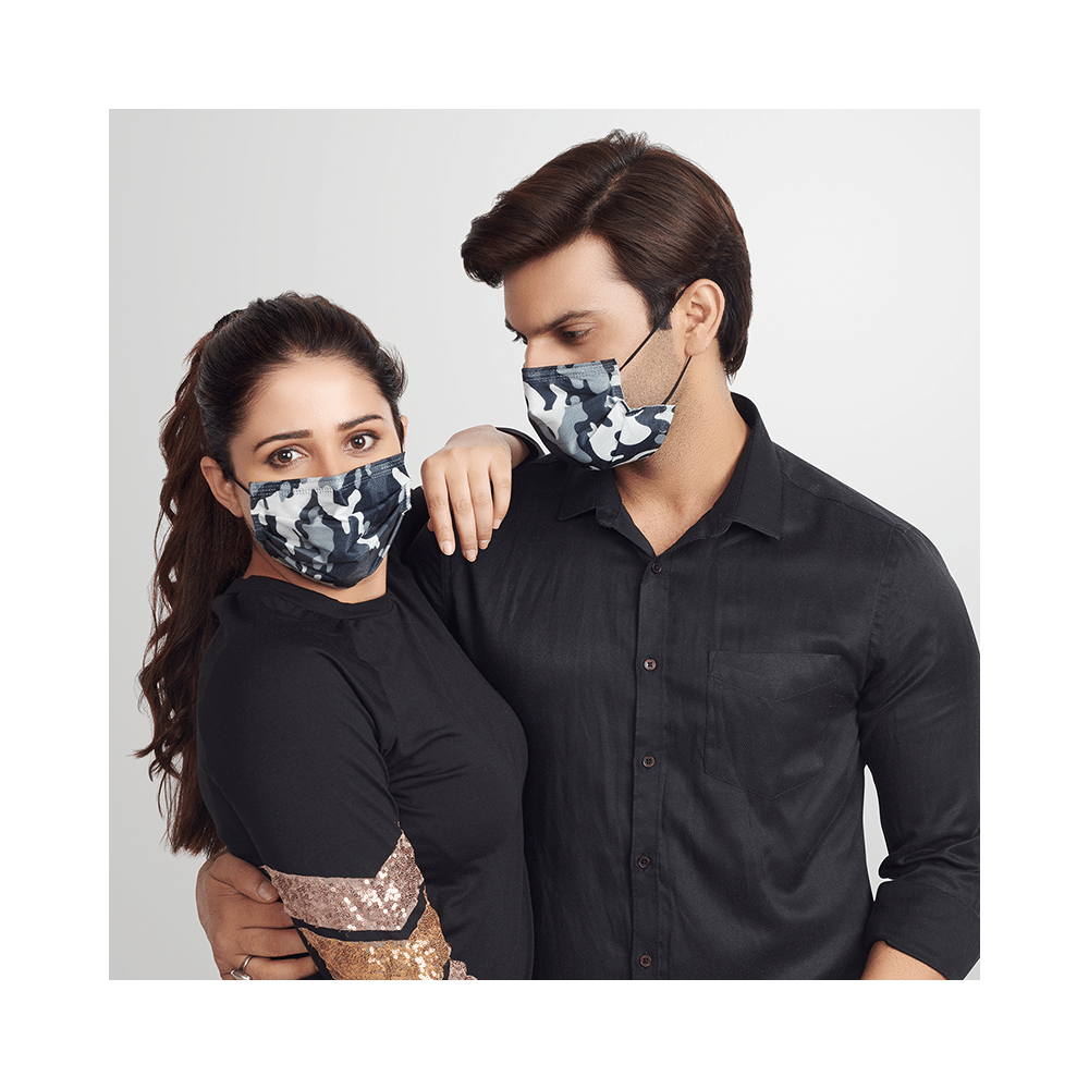 Quarant 4 Ply Designer Protective Face Mask Camo print Black - Image 5