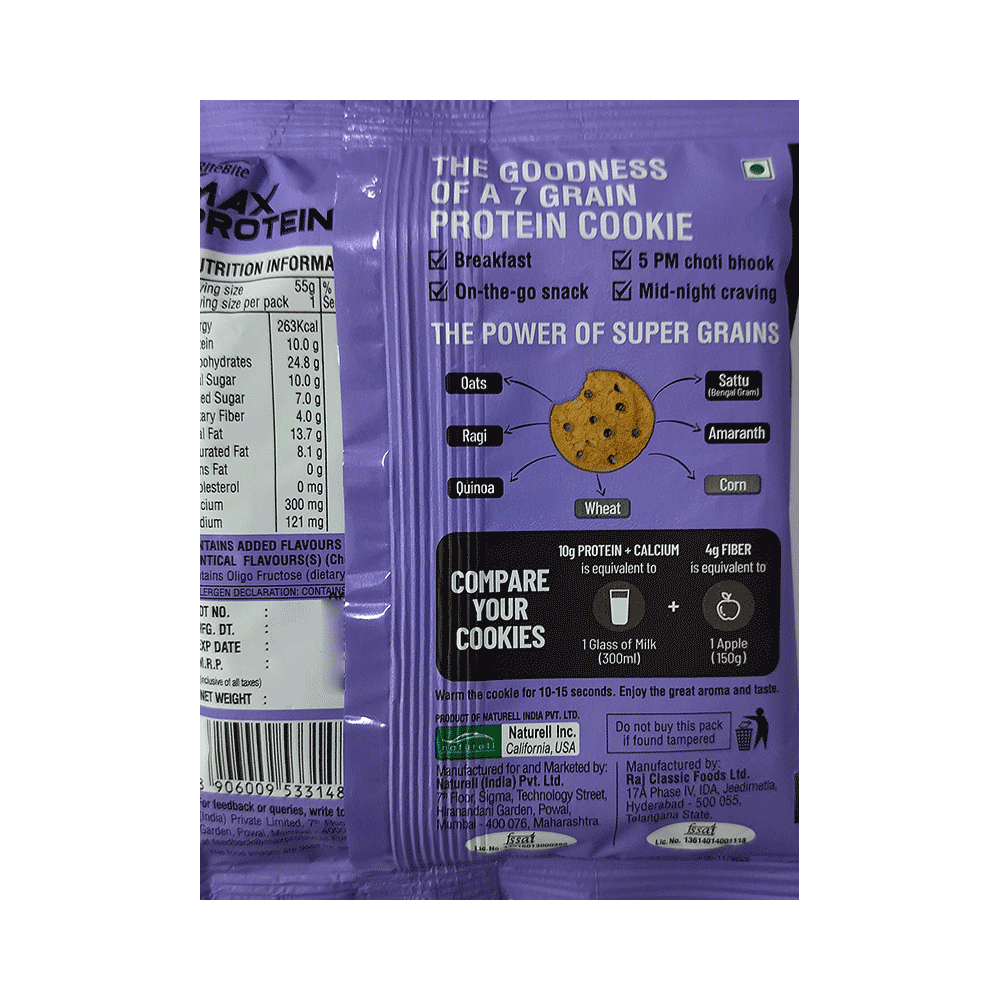 RiteBite Max Protein Cookie with 10g Protein and 4g Fiber (55gm Each) Choco Chips - Image 2