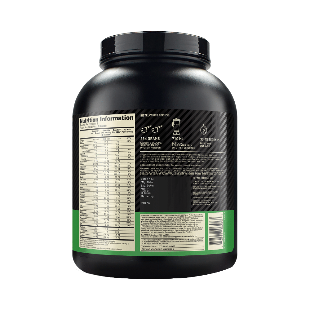 Optimum Nutrition (ON) Serious Mass High Protein for Weight Gain & Muscle Building | Flavour Powder Chocolate - Image 2