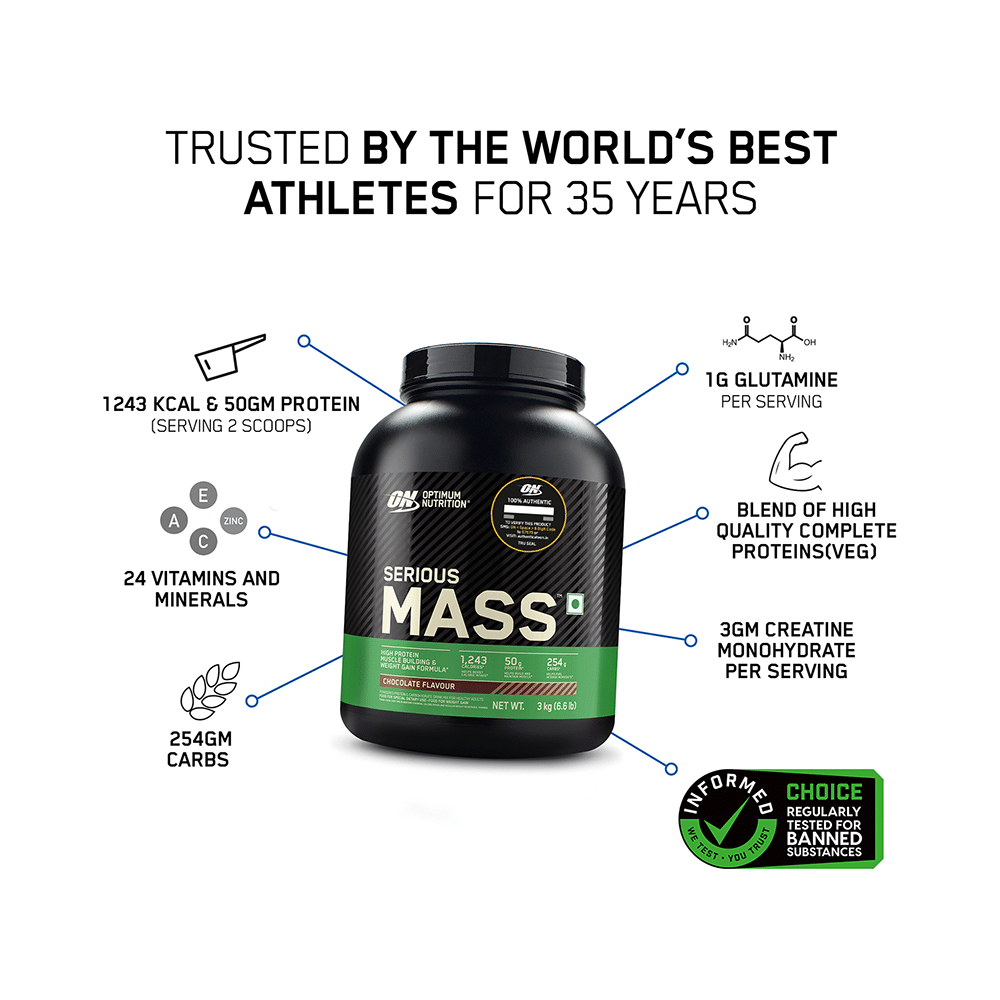 Optimum Nutrition (ON) Serious Mass High Protein for Weight Gain & Muscle Building | Flavour Powder Chocolate - Image 5