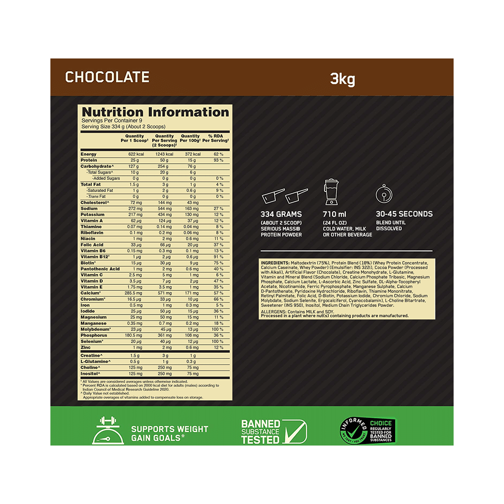 Optimum Nutrition (ON) Serious Mass High Protein for Weight Gain & Muscle Building | Flavour Powder Chocolate - Image 9