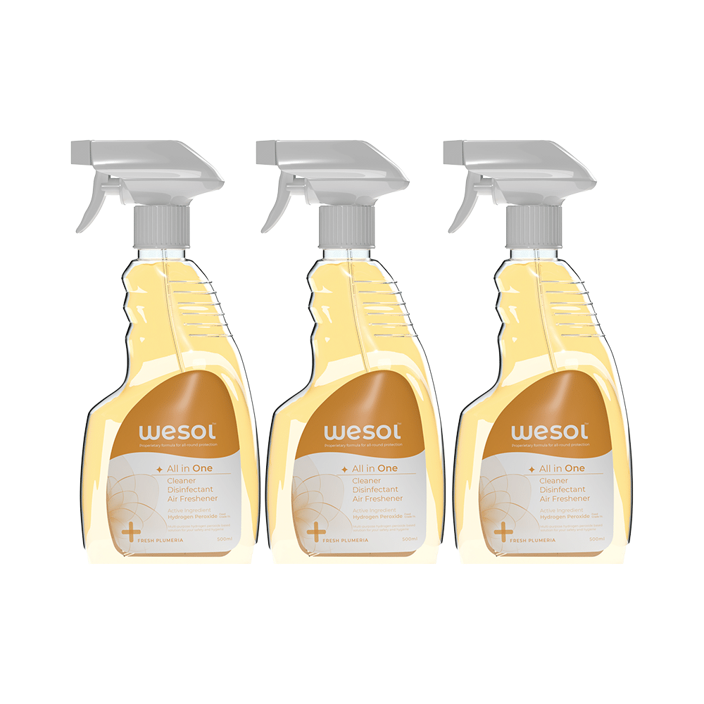 Wesol Food Grade Hydrogen Peroxide 1% All in One Multi Surface Cleaner Liquid, Disinfectant and Air Freshner Spray (500ml Each) Fresh Plumeria