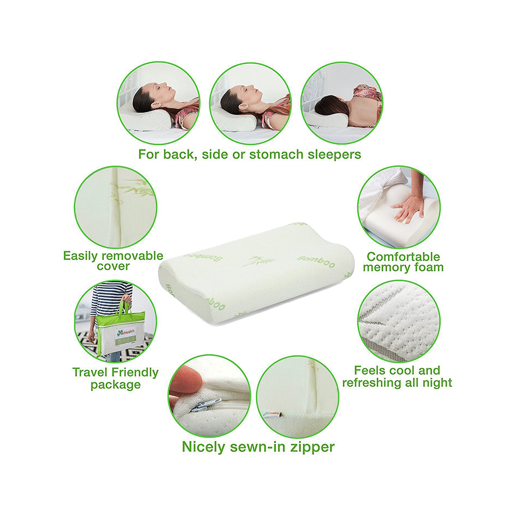 Grin Health Memory Foam Cervical Orthopaedic Pillow with Organic Bamboo Fabric Cover 50 x 30 x 10-7cm White Bamboo Ultra Luxury - Image 3