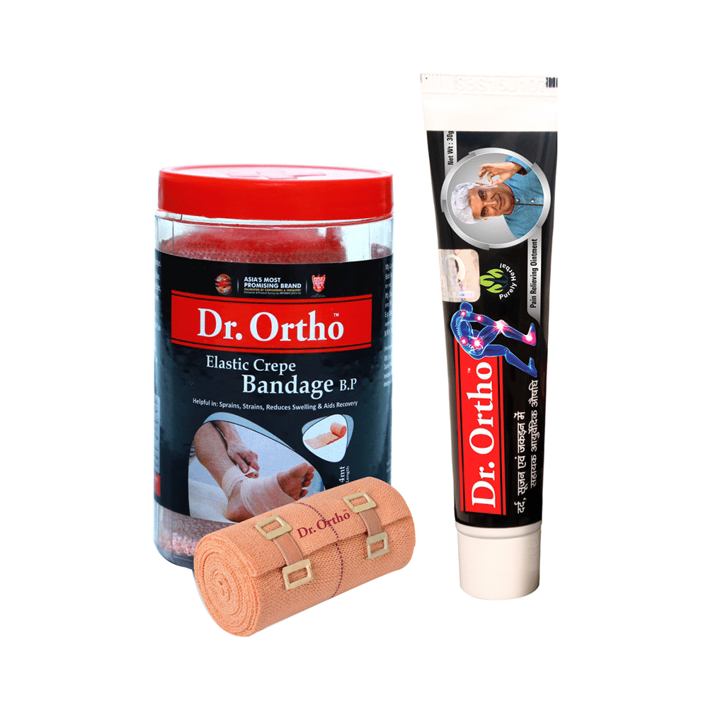 Dr Ortho Combo of Crepe Bandage (8X4) & Pain Relief Ointment 30gm