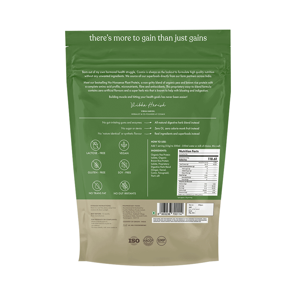 Cosmix No-Nonsense Plant Protein (500gm Each) Classic Unflavoured - Image 2