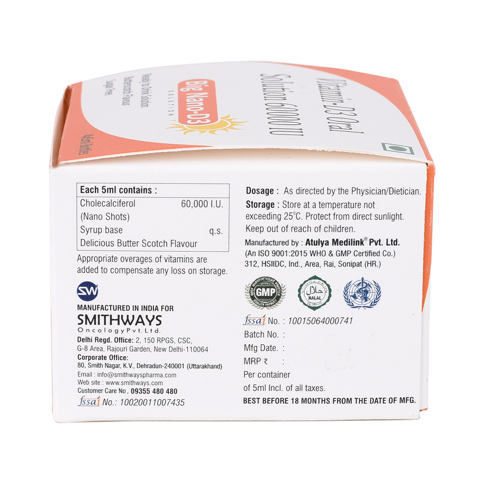 Big Nano-D3 with Cholecalciferol 60000 IU | Ready to Drink Oral Solution for Bone Health | Sugar-Free | Flavour Butterscotch - Image 3