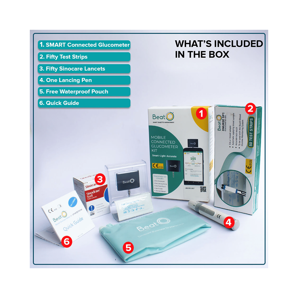 BeatO Mobile Connected Glucometer Kit with 50 Strips & 50 Lancets - Image 3