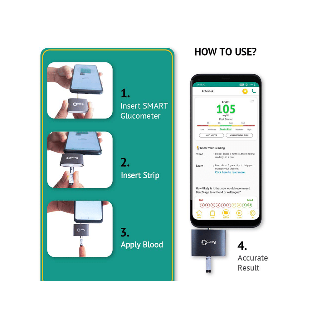 BeatO Mobile Connected Glucometer Kit with 50 Strips & 50 Lancets - Image 4