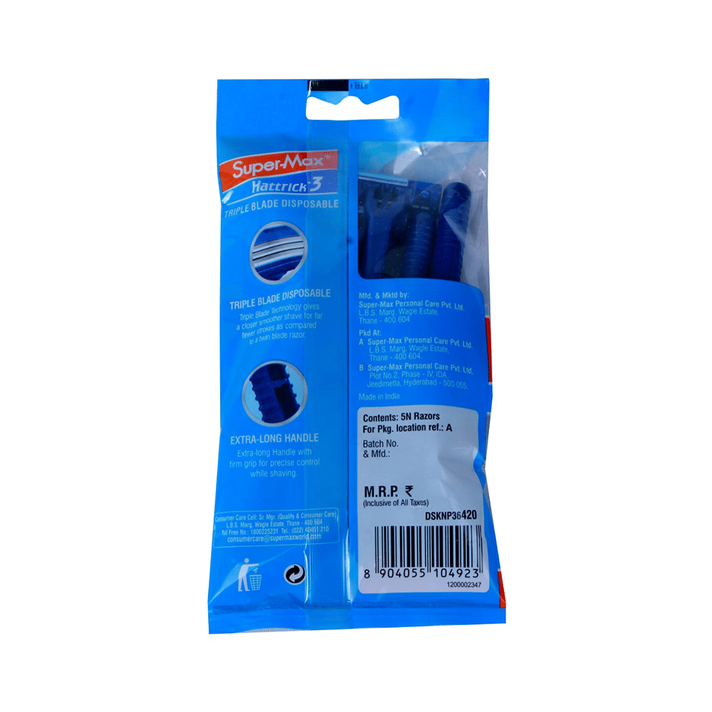 Super-Max Hattrick Triple Blade Disposable Razor (5 Each) Buy 1 Get 1 Free - Image 2
