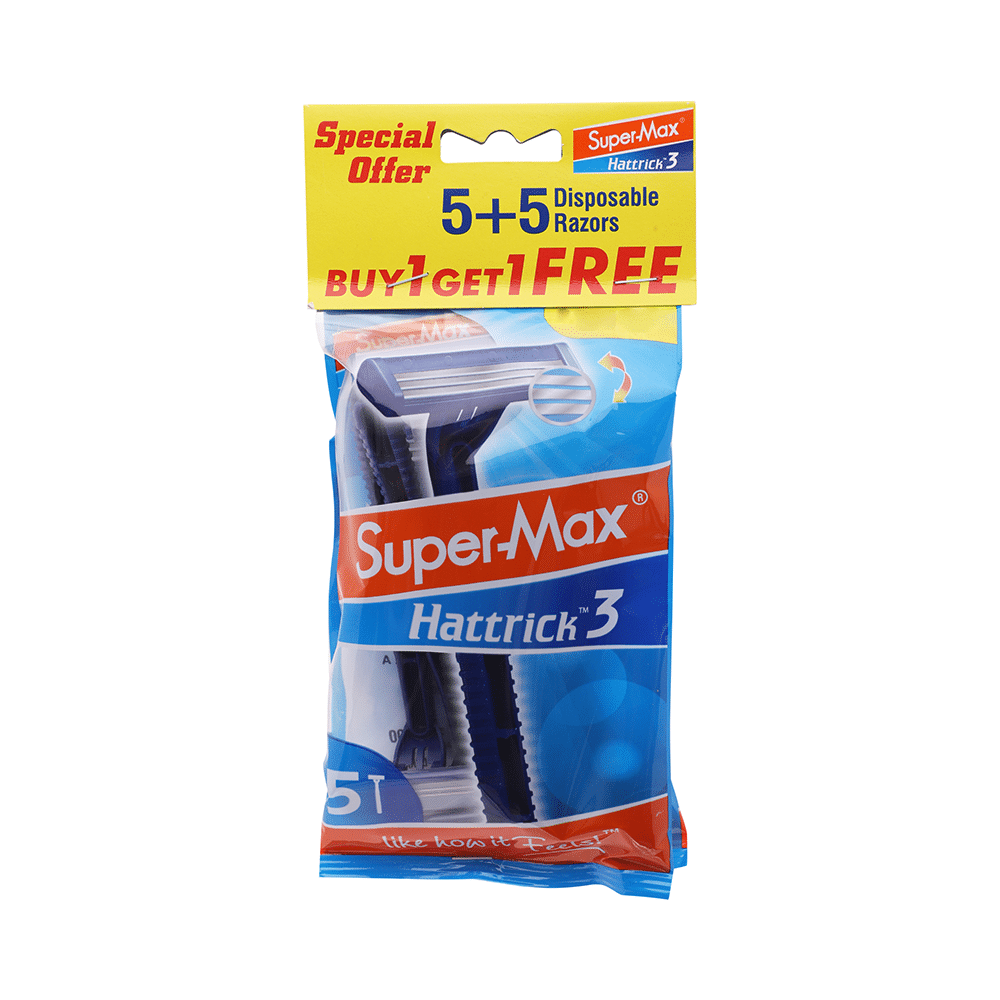 Super-Max Hattrick Triple Blade Disposable Razor (5 Each) Buy 1 Get 1 Free - Image 1