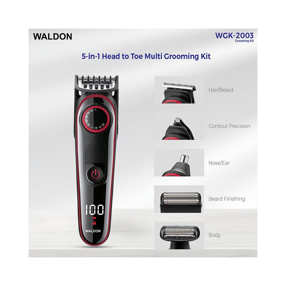 Waldon WGK-2003 5 in 1 Multi Grooming Kit Trimmer Black - Image 4