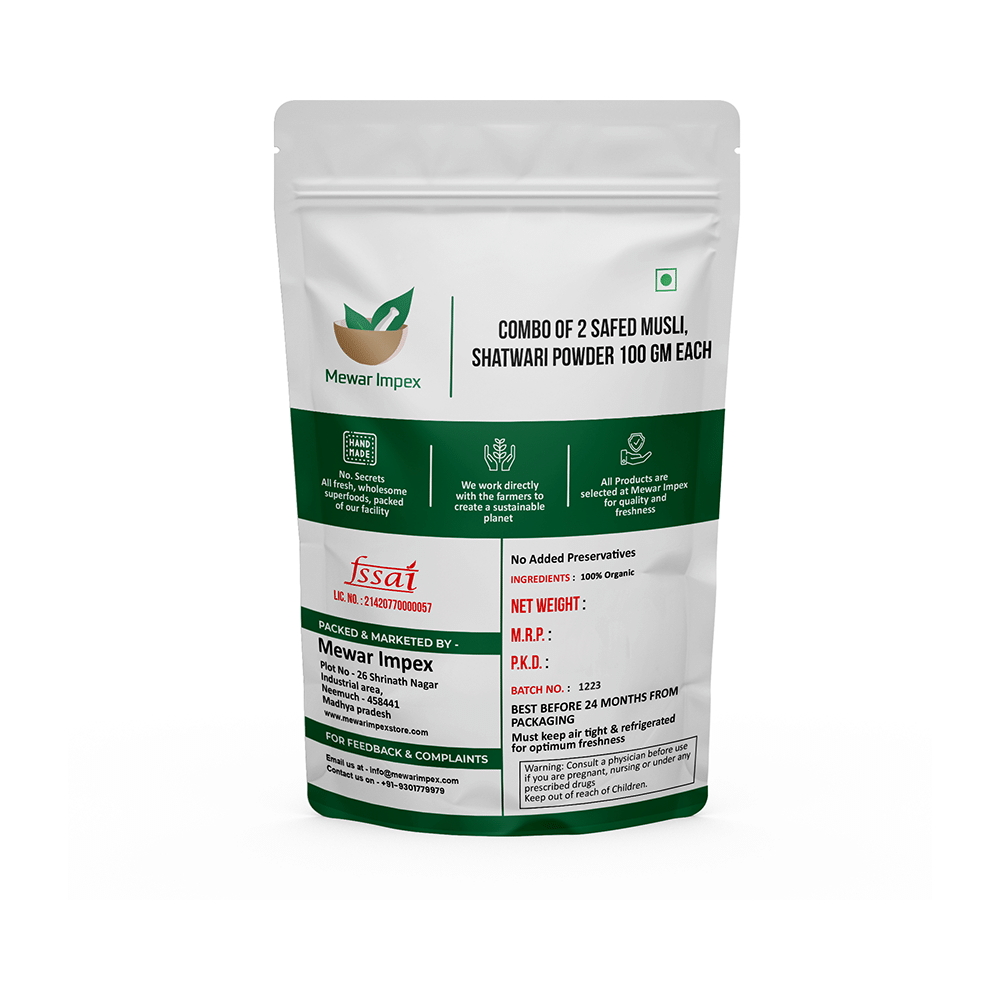 Mewar Impex Combo Pack of Organic Safed Musli Powder & Organic Shatavari Powder (100gm Each) - Image 2