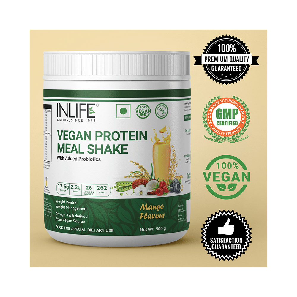Inlife Vegan Protein Powder Meal Shake with Added Probiotics Mango - Image 7