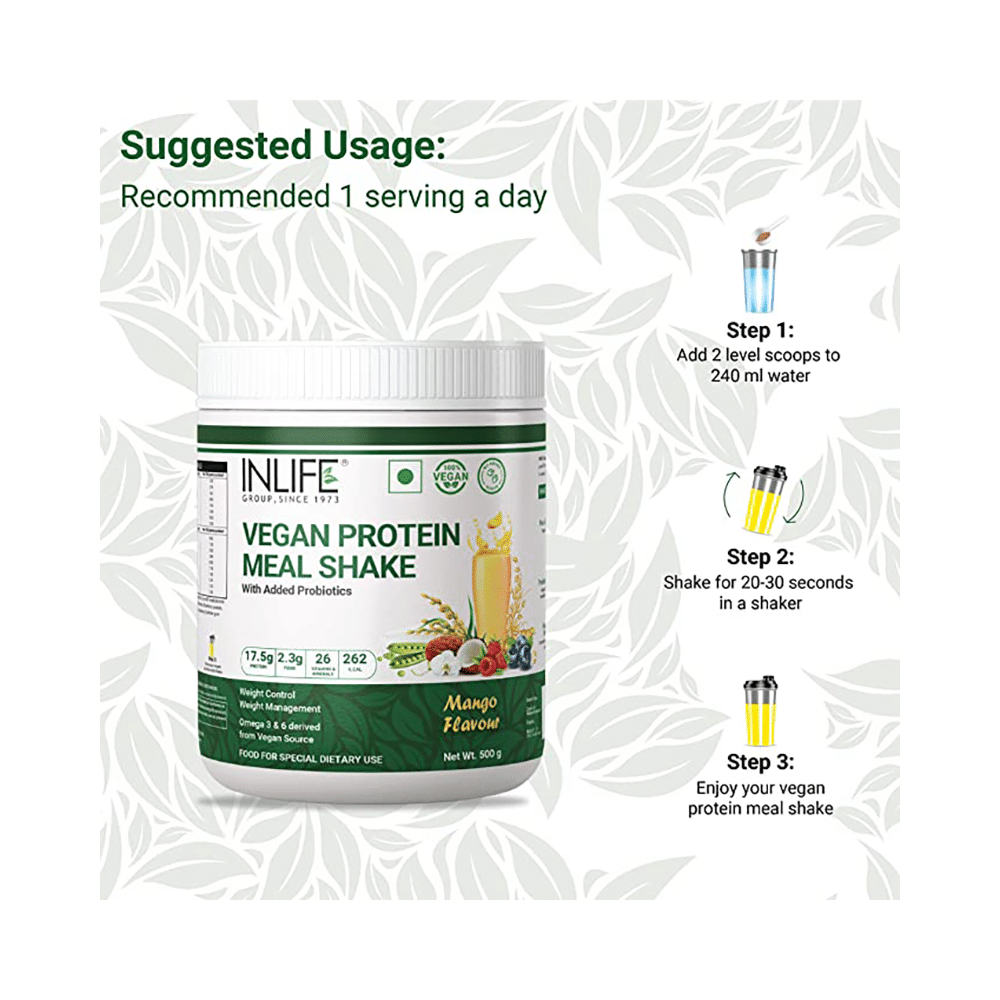 Inlife Vegan Protein Powder Meal Shake with Added Probiotics Mango - Image 3