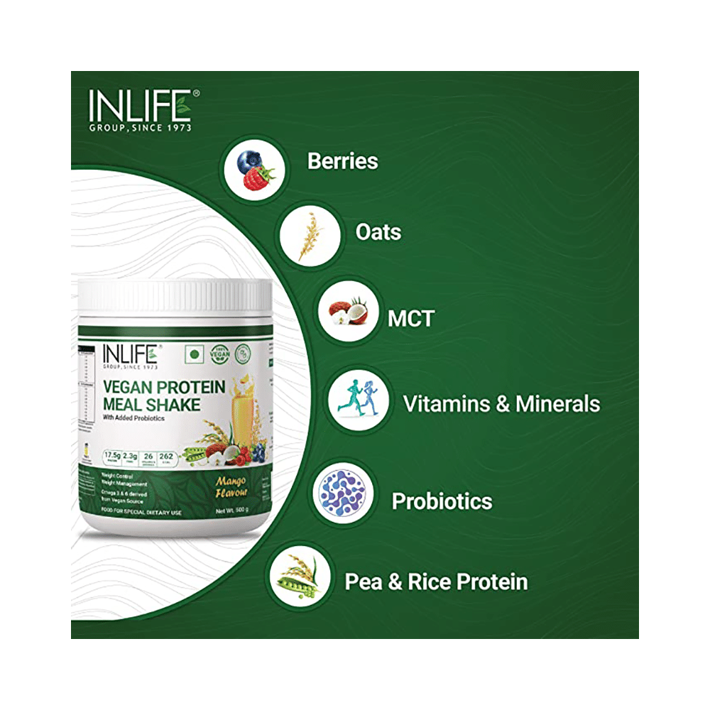 Inlife Vegan Protein Powder Meal Shake with Added Probiotics Mango - Image 6
