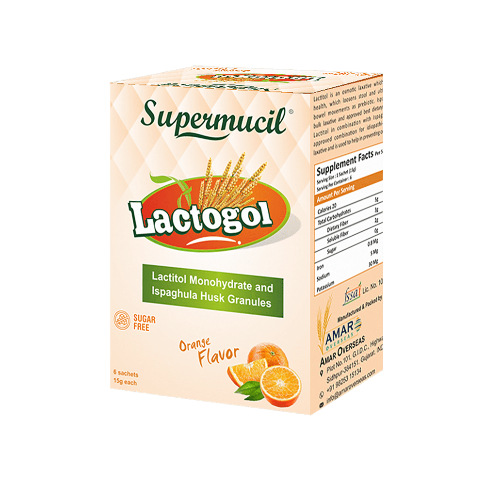Supermucil Lactogol Granules (15gm Each) Orange Sugar Free - Image 1