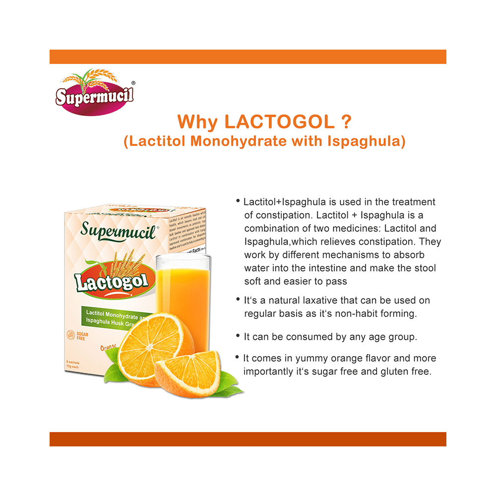 Supermucil Lactogol Granules (15gm Each) Orange Sugar Free - Image 3