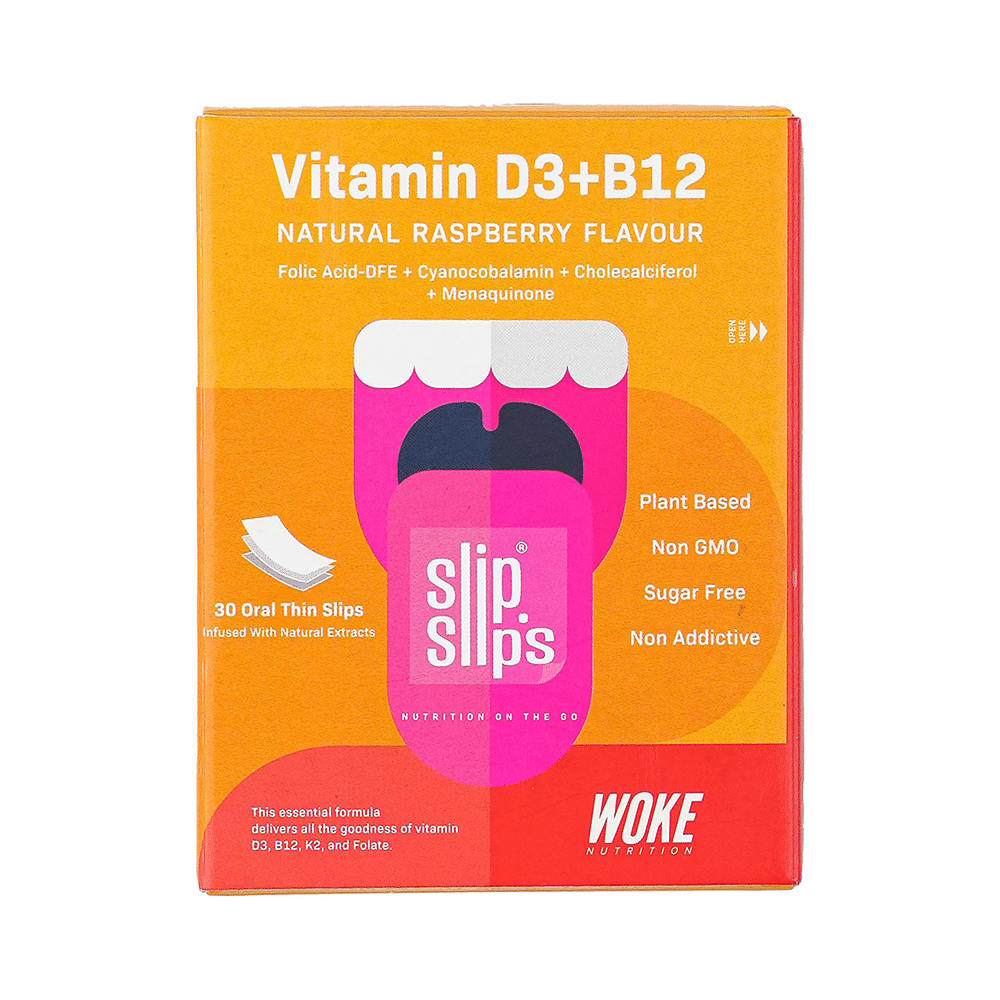 Slip Slip's Vitamin B3 + B12 Vegan Oral Strip Supports Immunity, Bone & Muscle Strength and Cardiac Care Natural Raspberry - Image 1