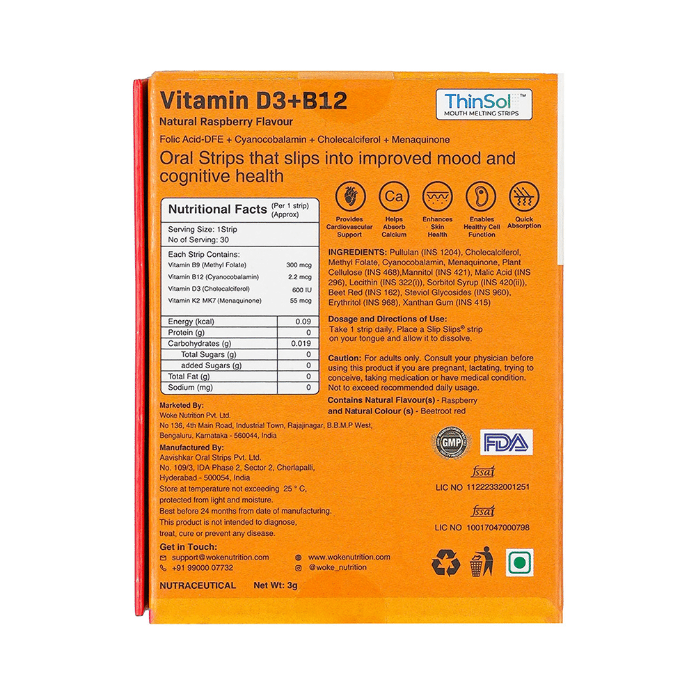Slip Slip's Vitamin B3 + B12 Vegan Oral Strip Supports Immunity, Bone & Muscle Strength and Cardiac Care Natural Raspberry - Image 2