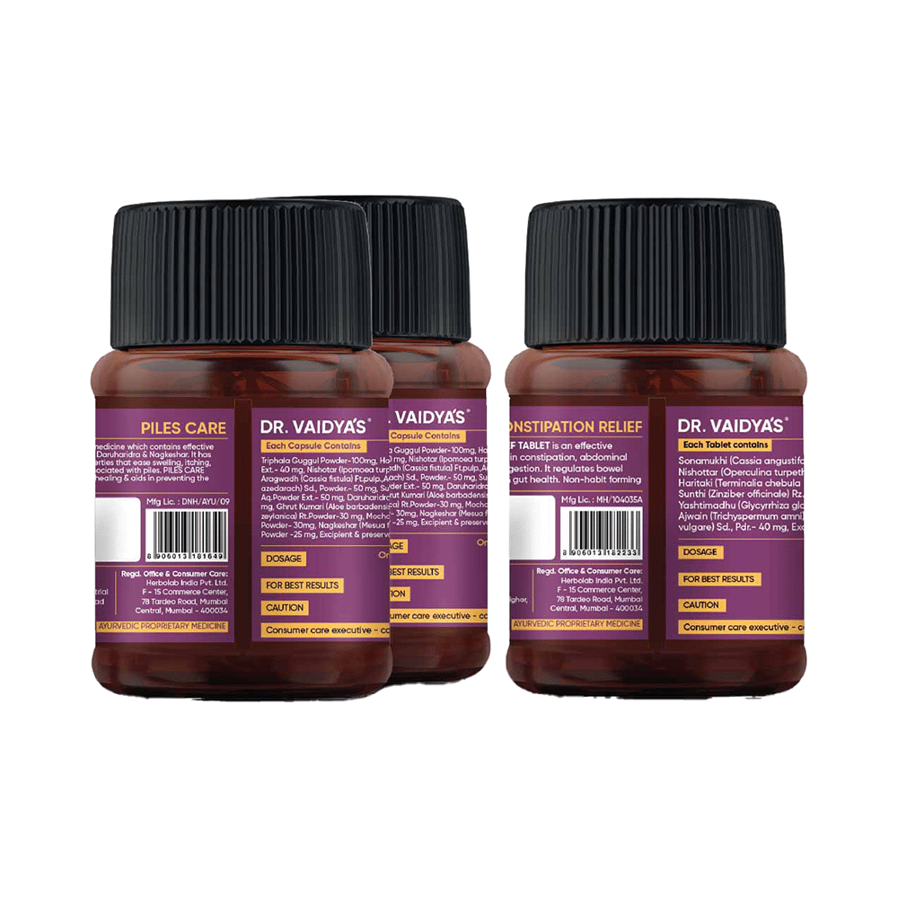 Dr. Vaidya's Combo Pack of Piles Care Capsule and Constipation Relief Tablet (30 Each) - Image 2