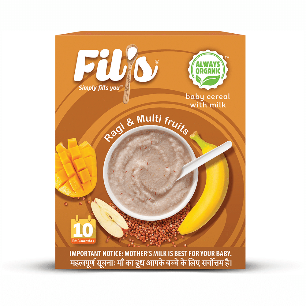 Fil's Organic Baby Cereal with Milk,10-24 Months + Ragi and Multi Fruit
