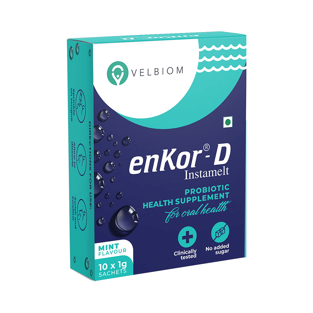 Velbiom Enkor-D Instamelt Probiotic Health Supplement for Oral Health | No Added Sugar | Flavour Mint