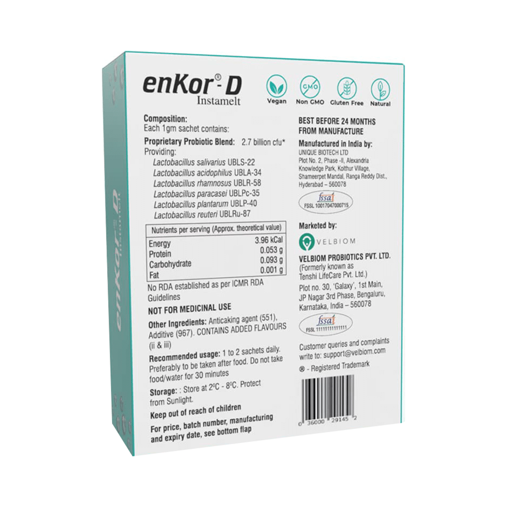 Velbiom Enkor-D Instamelt Probiotic Health Supplement for Oral Health | No Added Sugar | Flavour Mint - Image 2