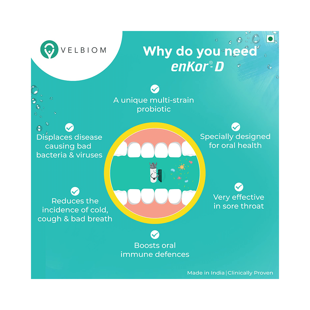 Velbiom Enkor-D Instamelt Probiotic Health Supplement for Oral Health | No Added Sugar | Flavour Mint - Image 9