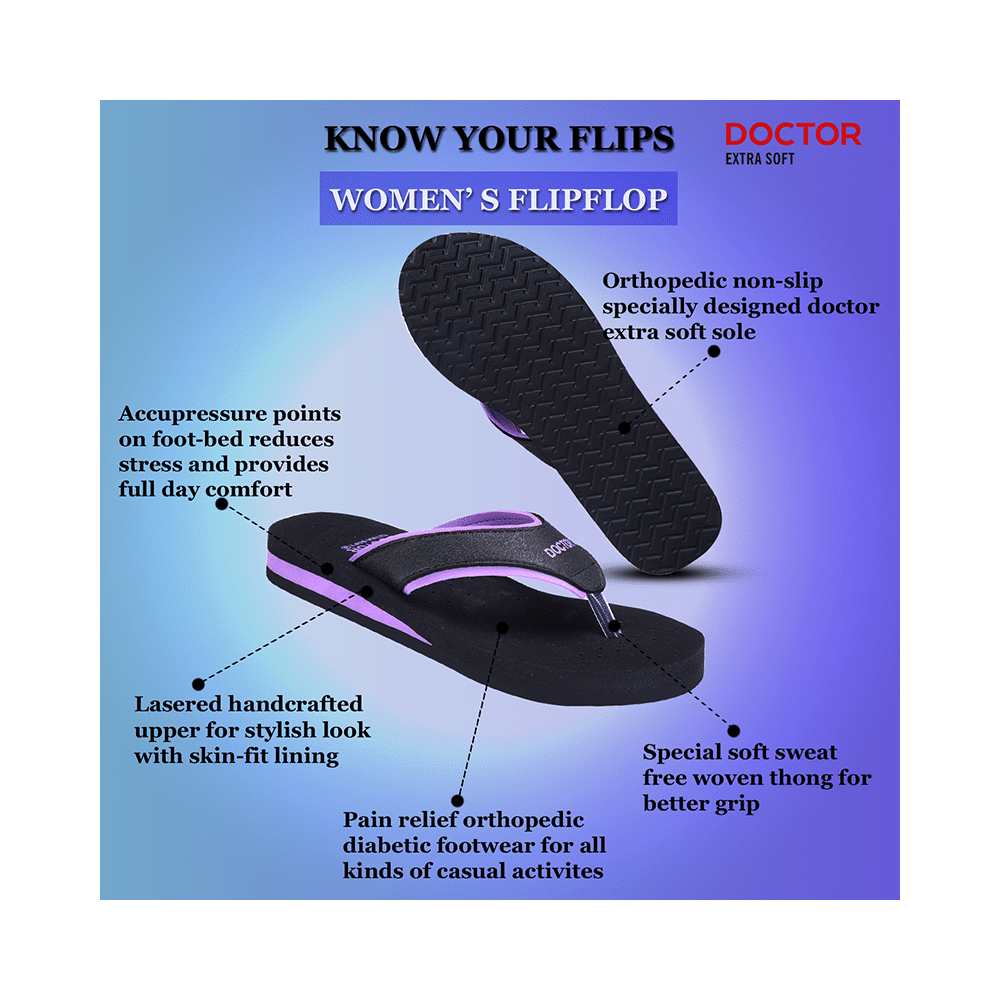 Doctor Extra Soft Orthopaedic Diabetic Pregnancy Comfort Flat Flipflops Slippers For Women 4UK BK Purple - Image 2