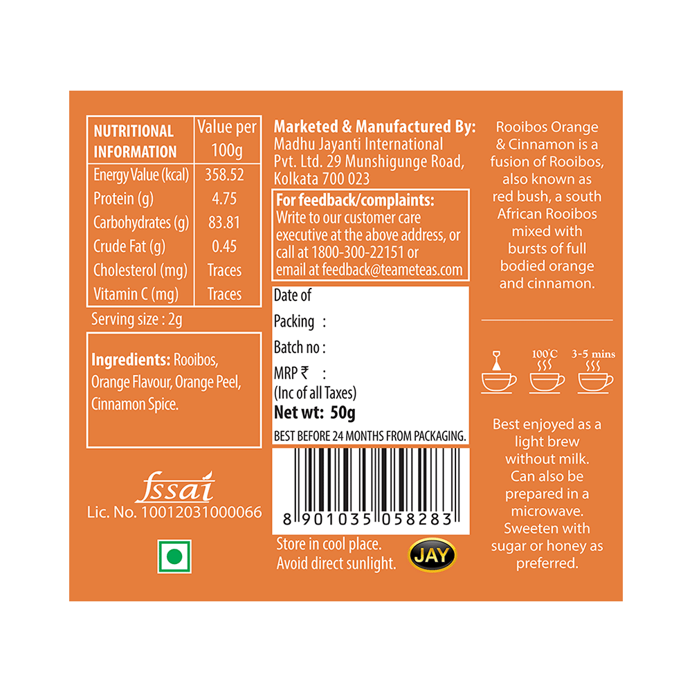 TE-A-ME Exotic Brews Orange & Cinnamon Rooibos - Image 2