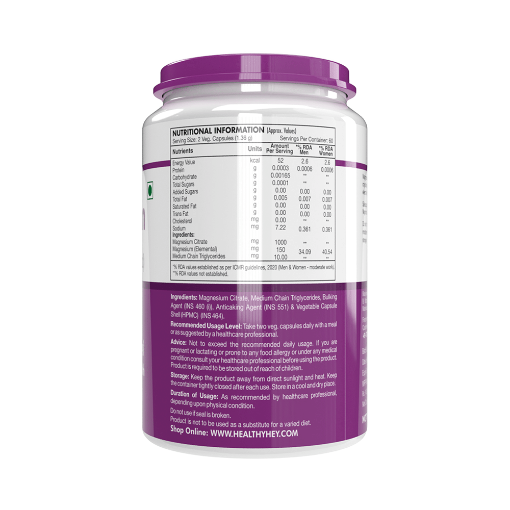 HealthyHey Nutrition Chelated Magnesium Citrate 1000mg | Veg Capsule for Kidney Health - Image 2