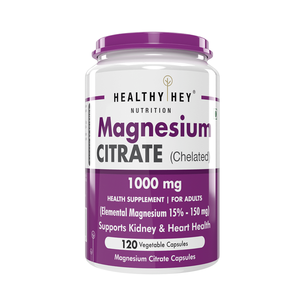 HealthyHey Nutrition Chelated Magnesium Citrate 1000mg | Veg Capsule for Kidney Health - Image 1