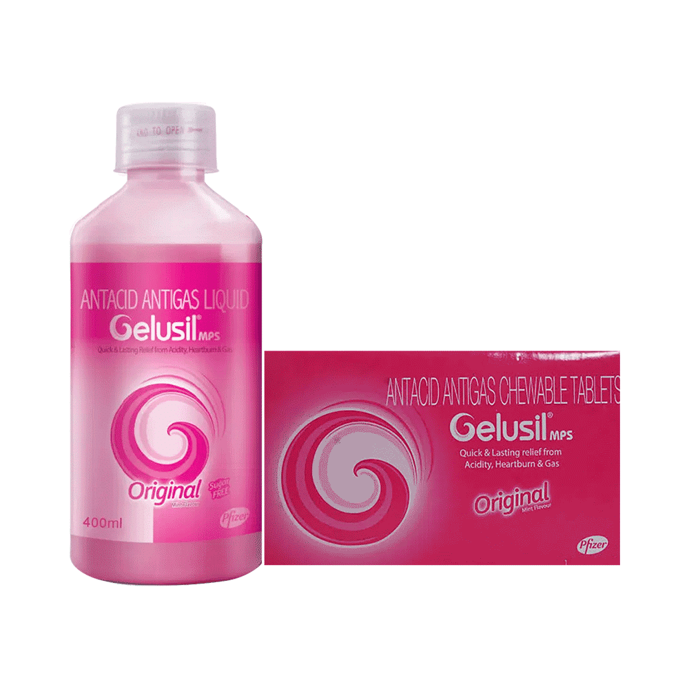 Combo Pack of Gelusil Mps Chewable Tablet Mint (15) & Gelusil MPS Original Liquid Sugar Free Mint (400ml) - Image 1
