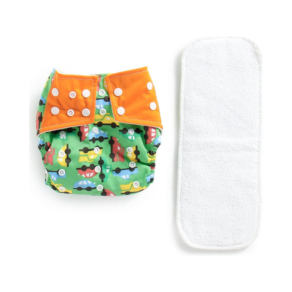 Polka Tots Green Reusable & Washable White Cloth Diaper with 1 Diaper Liner and Size Adjustable Snap Buttons - Image 1