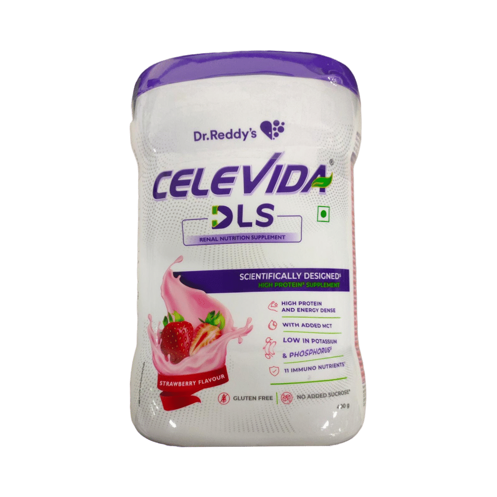 Celevida DLS Powder with Added MCT, Protein & Energy for Renal Nutrition | Gluten Free | Flavour Strawberry