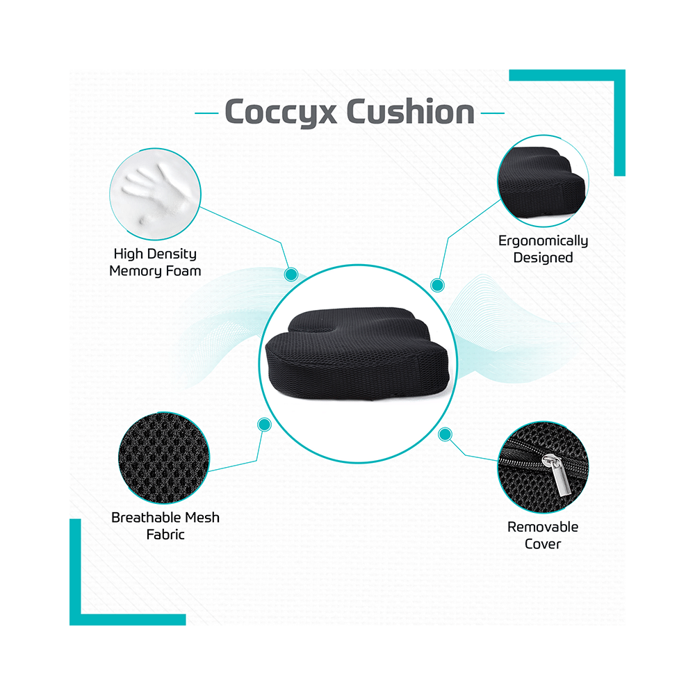 beatXP Coccyx Seat Cushion for Tailbone Pain Relief Black - Image 2