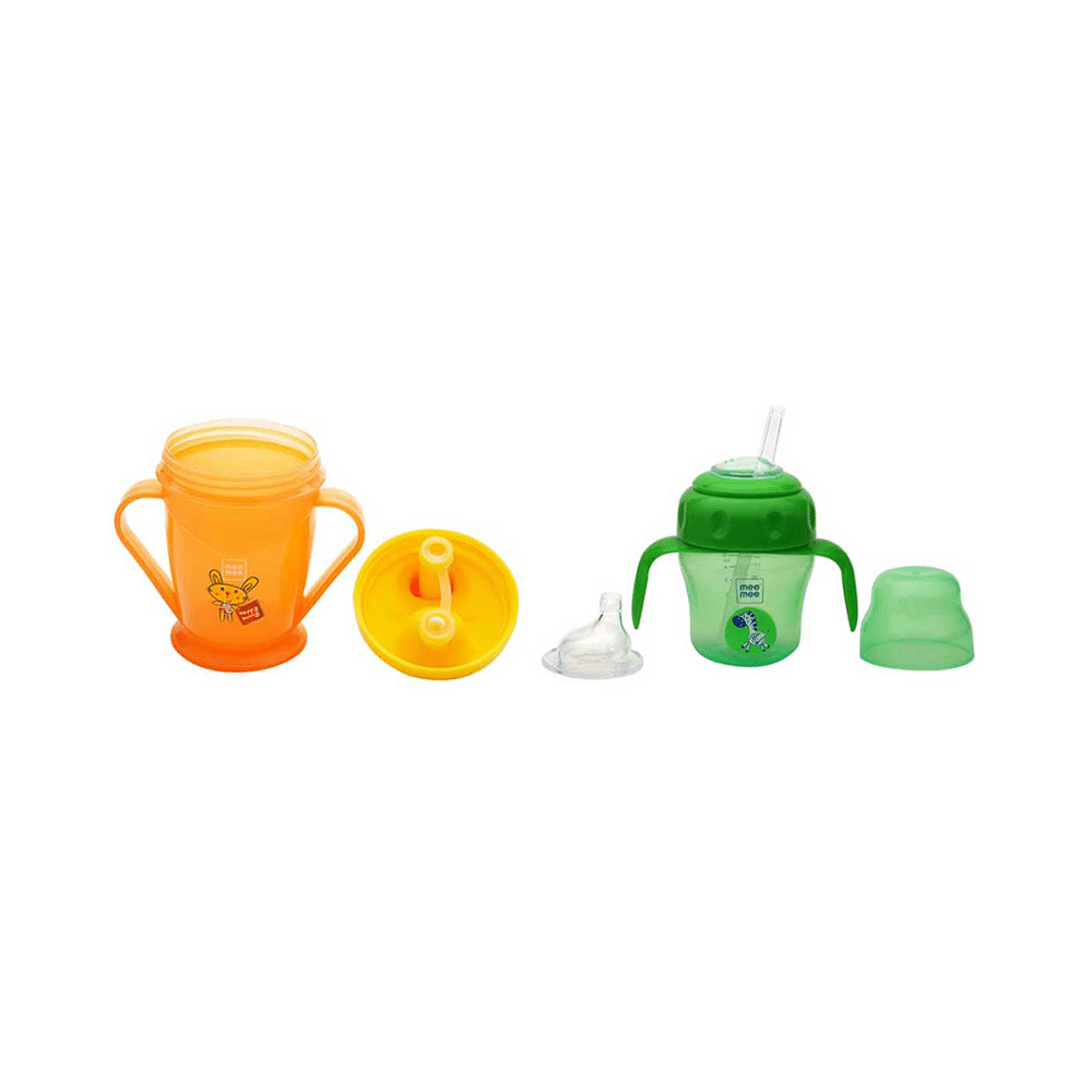 Mee Mee Combo Pack of Easy Grip Sipper Cup with Twin Handle,Orange Color (180ml) & 2 in 1 Spout and Straw Sipper Cup, Green Color (150ml) - Image 4