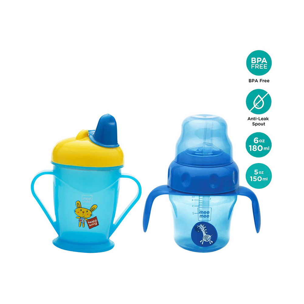Mee Mee Combo Pack of Easy Grip Sipper Cup with Twin Handle,Orange Color (180ml) & 2 in 1 Spout and Straw Sipper Cup, Green Color (150ml) - Image 2
