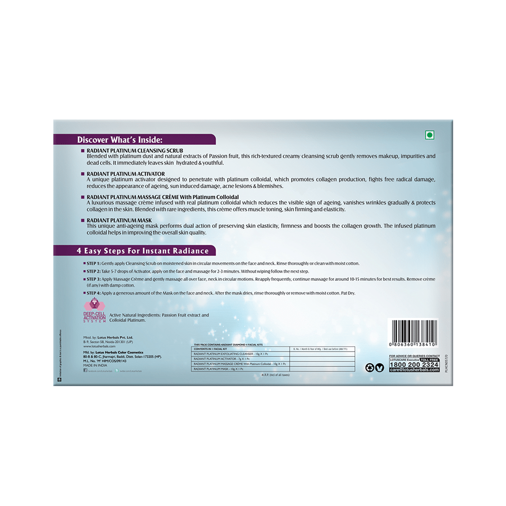 Lotus Herbals Radiant Platinum Cellular Anti-Ageing 4 Facial Kit - Image 2